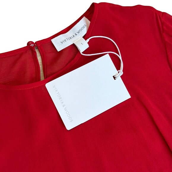 98. VIKTORIA & WOODS Stardust Red Sheer Silk Tunic Top $400 NWT Sz 1 US 4 - Picture 6 of 9